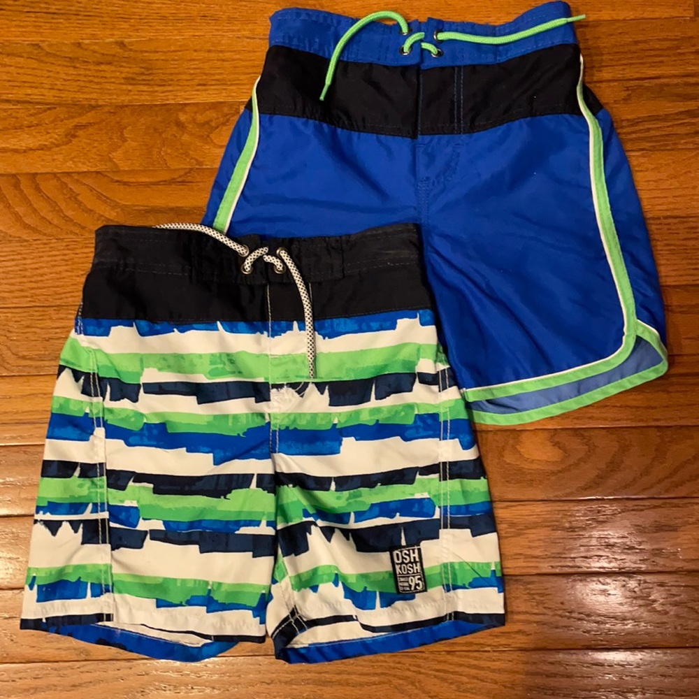 * Final Markdown * / 2 Pair Boys Sz 5 OshKosh Swim Trunks, Blue & Green